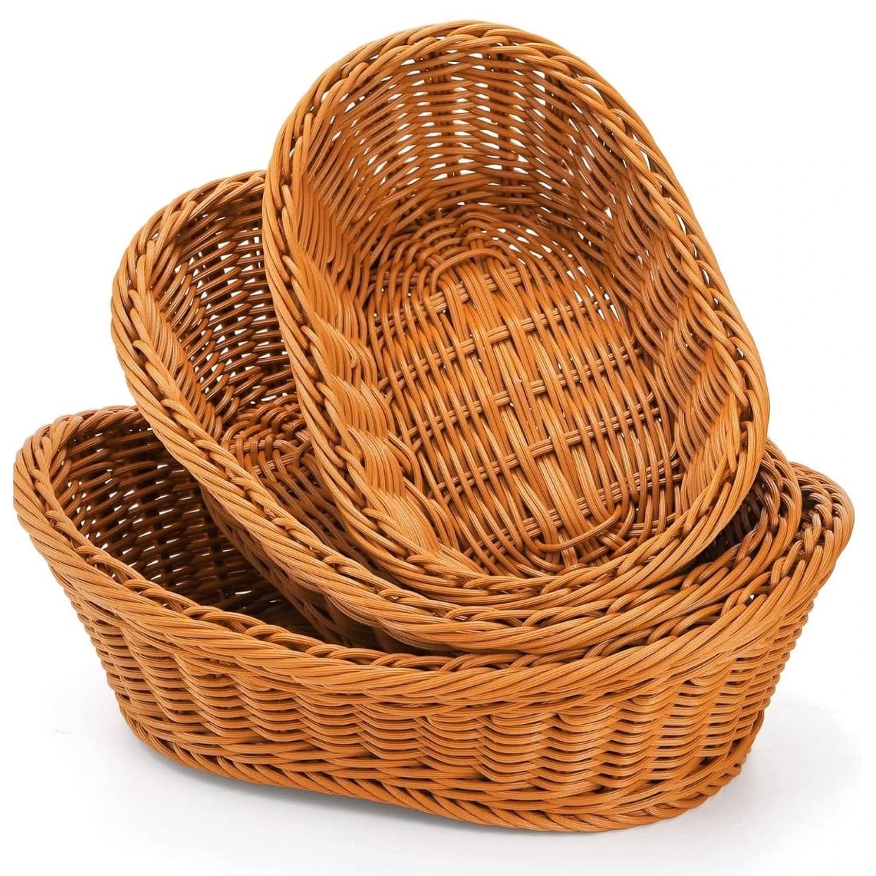 Heavy Boat Shaped Polyrattan Basket with Metal Wire - Walnut Brown — view 10
