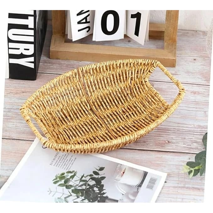 Heavy Oval Shaped Polyrattan Basket with Handle & Metal Wire - Walnut Brown — view 4