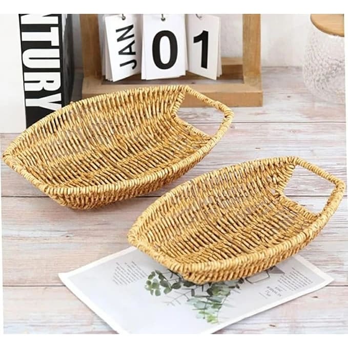 Heavy Oval Shaped Polyrattan Basket with Handle & Metal Wire - Walnut Brown — view 6