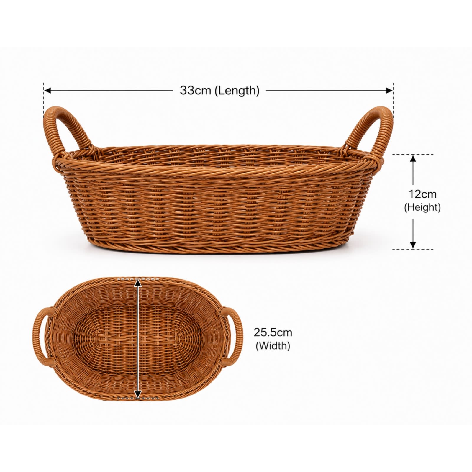 Heavy Oval Shaped Polyrattan Basket with Handle & Metal Wire - Walnut Brown — view 4