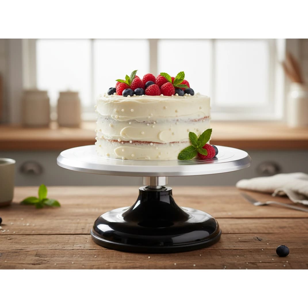 Smooth Rotating Heavy Cake Stand - Aluminium Top | Black Base — view 3