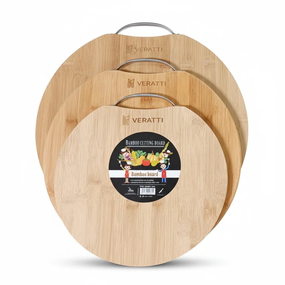 VERATTI Wooden Round Chopping Board with SS Handle and 1.8cm Thickness — view 9