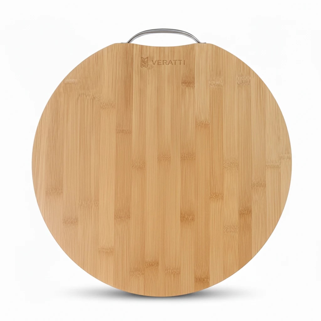 VERATTI Wooden Round Chopping Board with SS Handle and 1.8cm Thickness