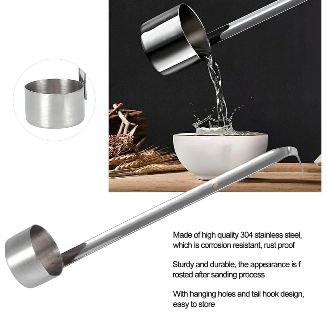 SS Cylindrical Shaped Flat Bottom Oil/Milk Ladle — view 5