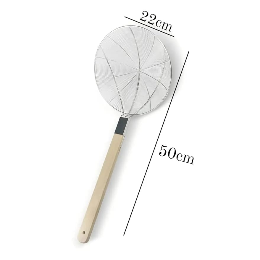 Wooden Flat Handle Heavy SS Noodle Strainer — view 2