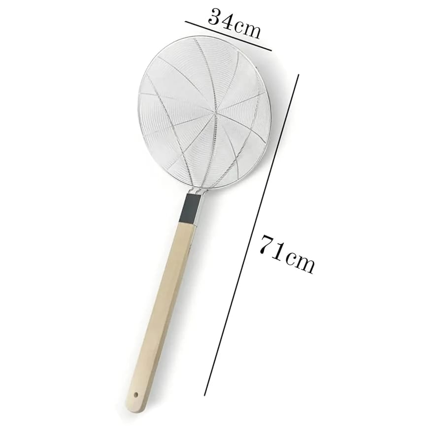 Wooden Flat Handle Heavy SS Noodle Strainer — view 2