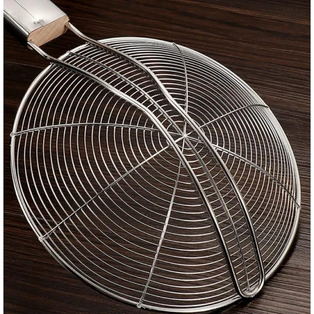 Wooden Flat Handle Heavy SS Noodle Strainer — view 7