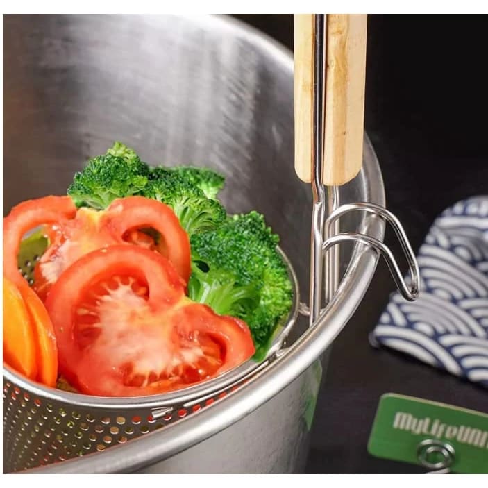 Wooden Handle SS Cylindrical Pasta Boiler/Strainer - 20cm — view 8