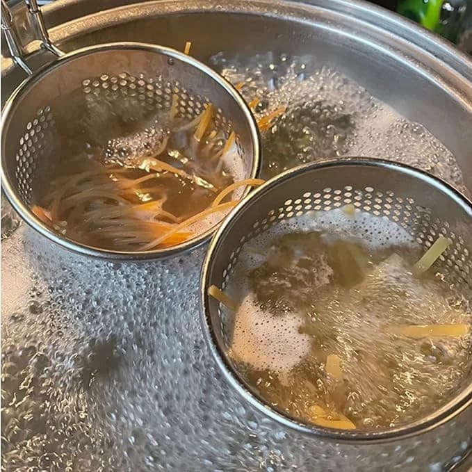 Wooden Handle SS Cylindrical Pasta Boiler/Strainer — view 4