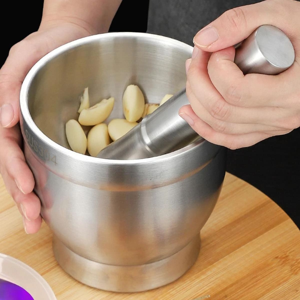 SS Ingredient Masher / Powder Maker Set with Transparent Plastic Lid — view 5