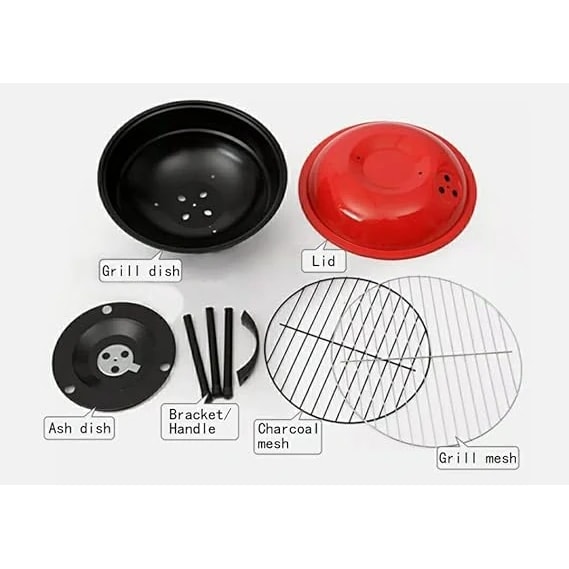 MS Red Top Round Barbeque Grill with Stand & Wheels (Grill Area: 35cm Diameter - Small) — view 8
