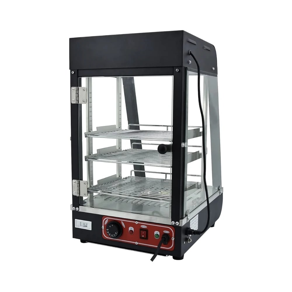 Electric Black Warming Display Showcase with Toughened Glass - 3 Layer Slanting Model - Small — view 7