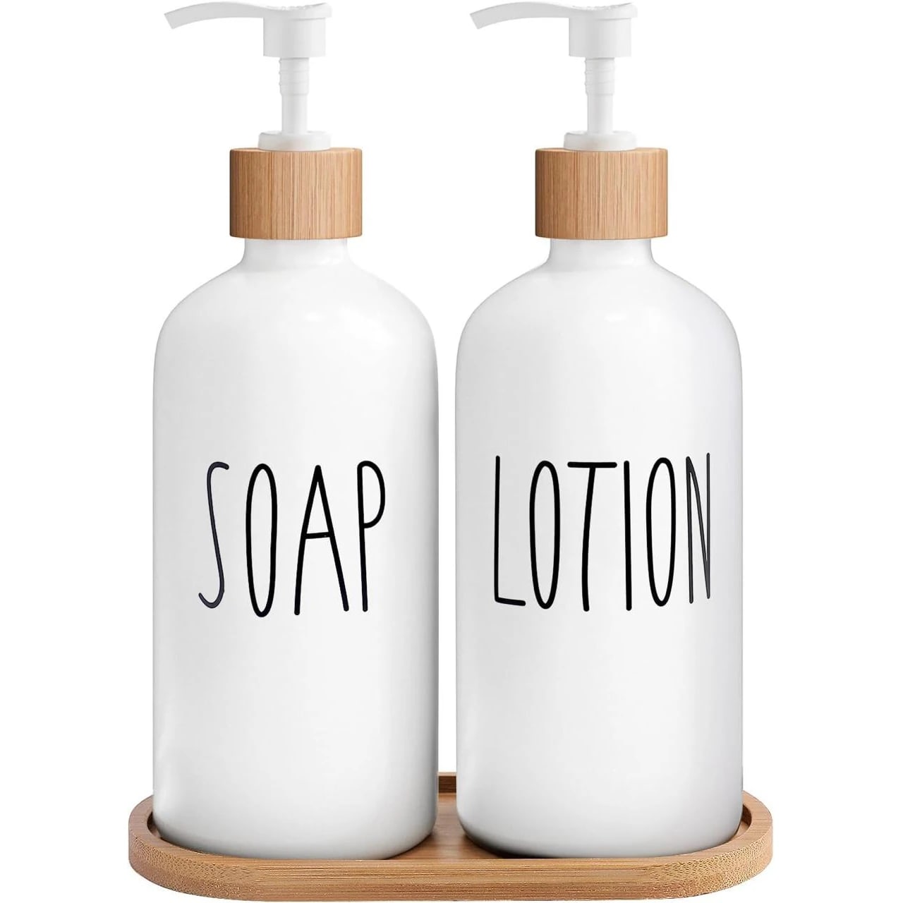VAMA 2 in 1 Glass Soap & Lotion Dispenser with Bamboo Stand - 500ml/pc