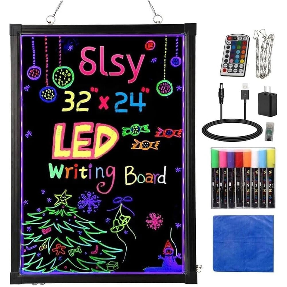 LED Writing Board - MS Black Frame | Hanging + Wall Mountable Model | Marker Set | Cleaning Cloth | Display Area: 50x70cm — view 5