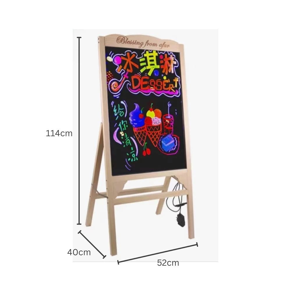 LED Writing Display Board - Wooden Lite Brown New Standing Model | Marker Set | Cleaning Cloth | Button Controller | Display Area: 50x70cm — view 2