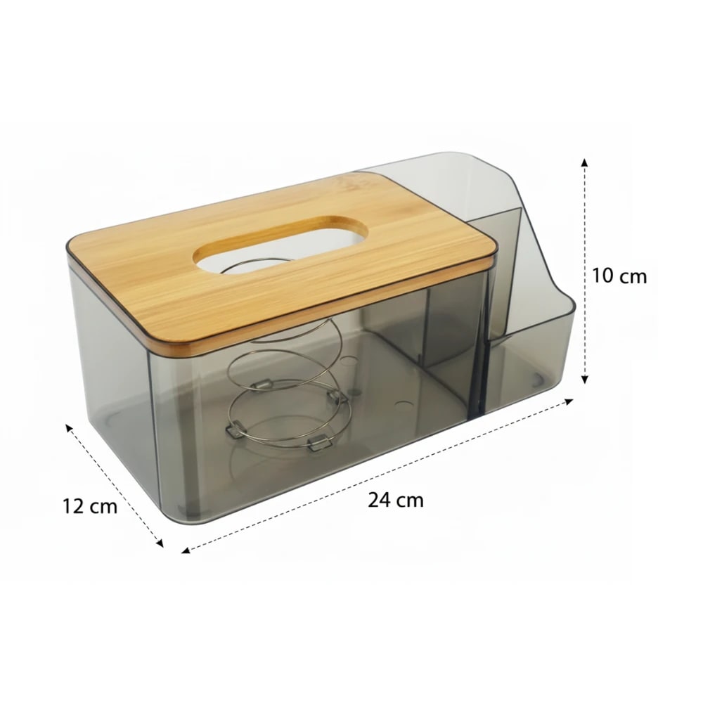 PC Tissue Holder with Inner Spring - Wooden Lid | Side Compartments — view 2