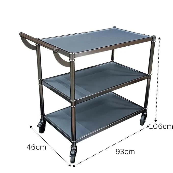 Ultra Heavy 3 Layers Rectangle Service Trolley with MS Handle - Black + Grey — view 2