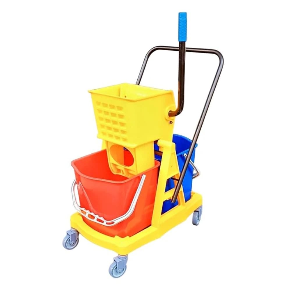 MS Handle Double Bucket Mop Wringer Trolley - 17L + 17L | Virgin Plastic Body