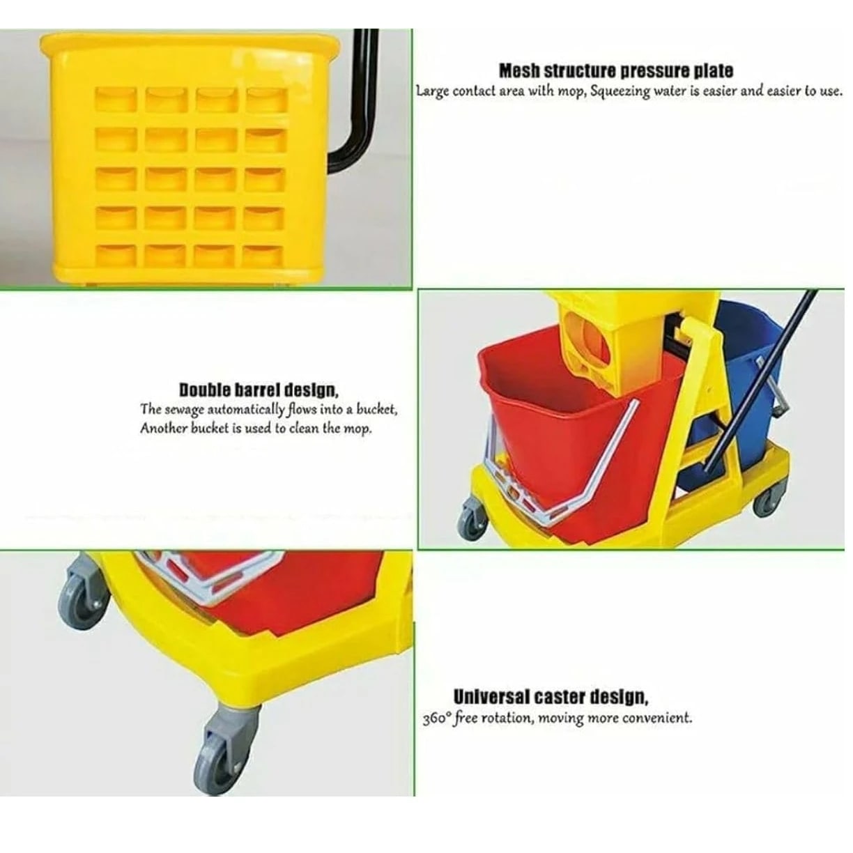 MS Handle Double Bucket Mop Wringer Trolley - 17L + 17L | Virgin Plastic Body — view 6