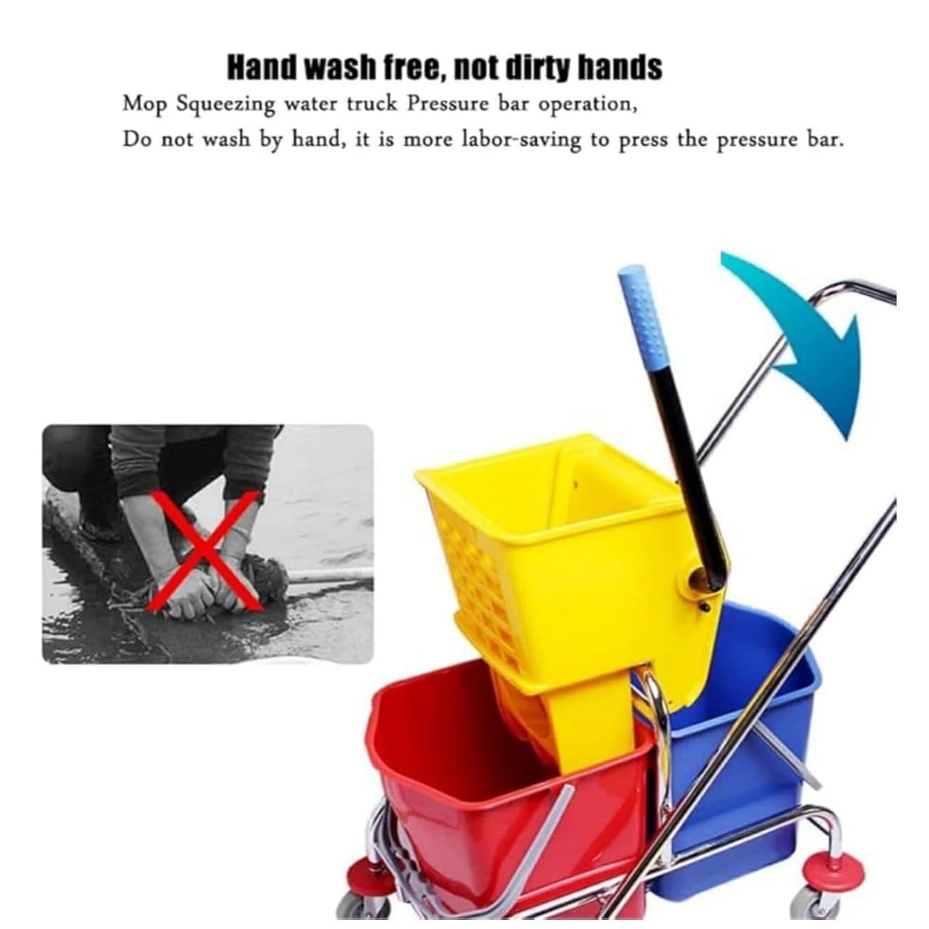 SS Handle Double Bucket Mop Wringer Trolley - 17L + 17L | Virgin Plastic Body — view 5