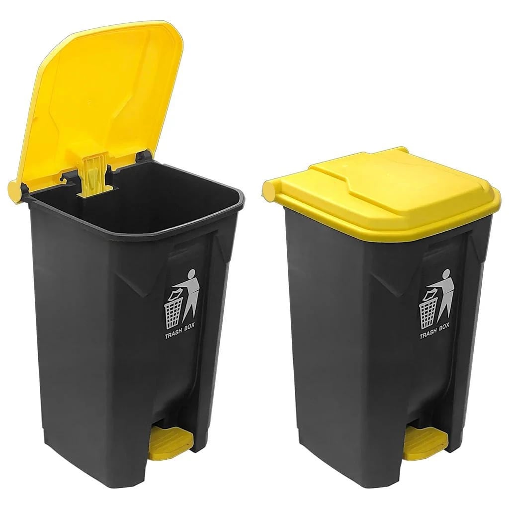 Plastic Dustbin with Pedal - Grey Body + Yellow Lid — view 5