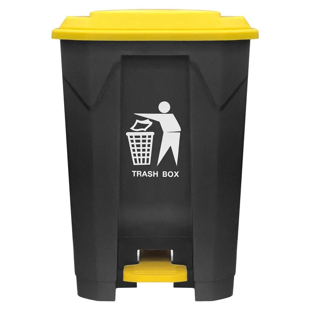 Plastic Dustbin with Pedal - Grey Body + Yellow Lid — view 4