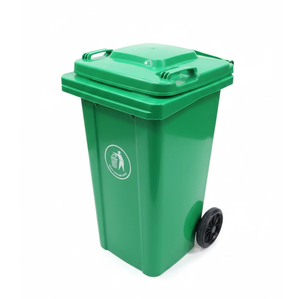 Plastic Dustbin with Wheels & without Pedal - Green