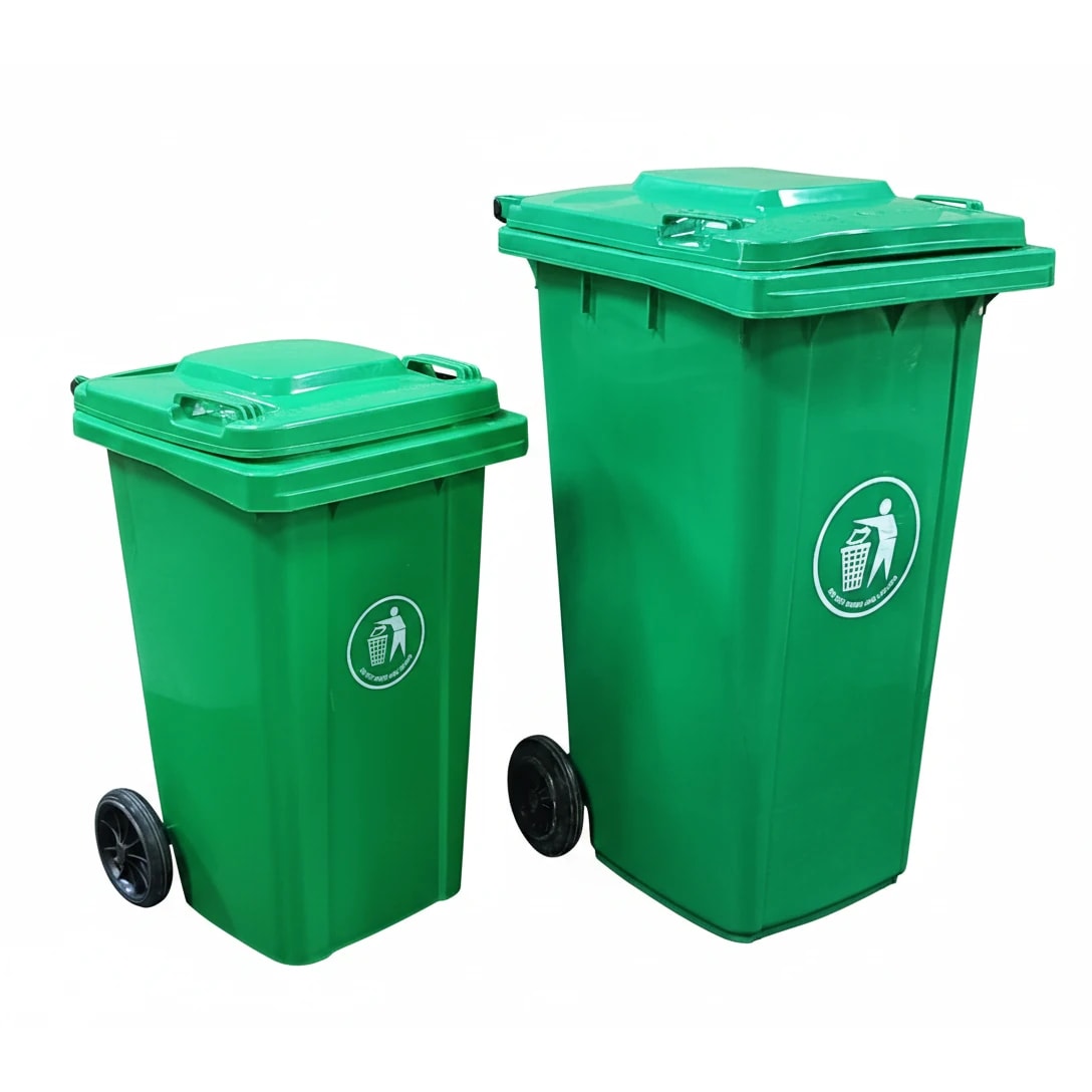 Plastic Dustbin with Wheels & without Pedal - Green — view 7