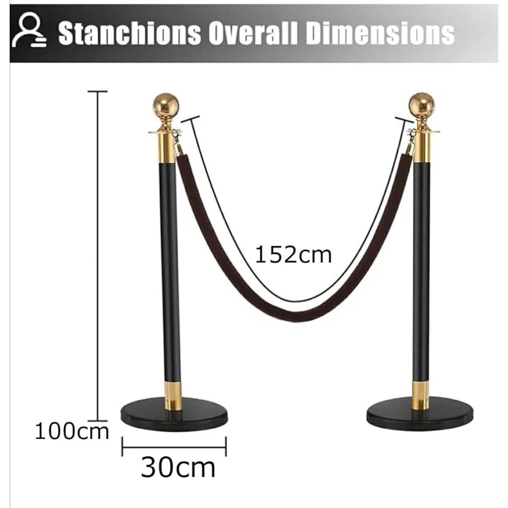 Black + Golden Queue Manager with Top Ball & Black Velvet Rope - (Loose: 2 Poles + 1 Rope ; 1 Carton: 20 Poles + 10 Ropes) | Single pc Box Packing for Poles — view 2
