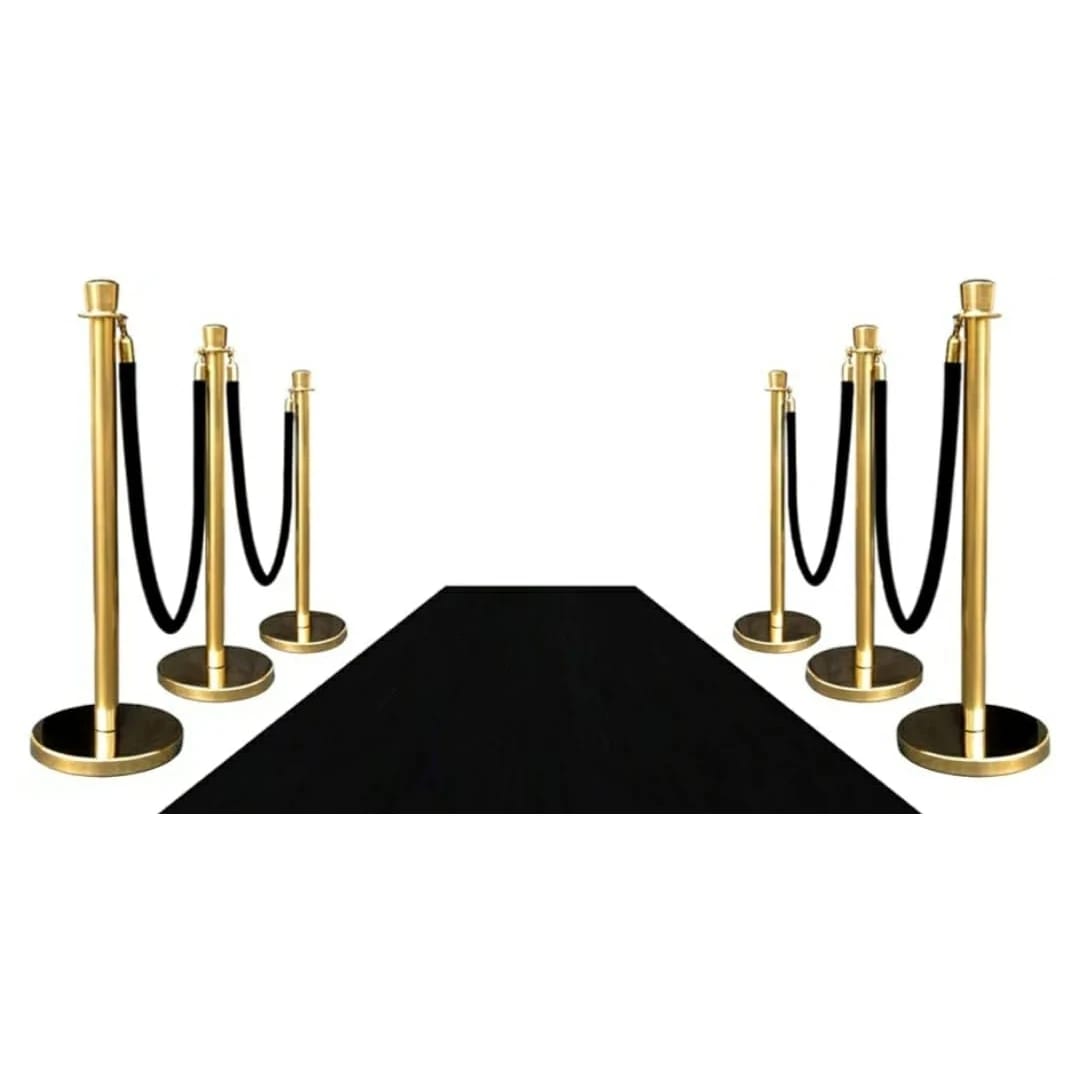 Black + Golden Queue Manager with Top Ball & Black Velvet Rope - (Loose: 2 Poles + 1 Rope ; 1 Carton: 20 Poles + 10 Ropes) | Single pc Box Packing for Poles — view 4