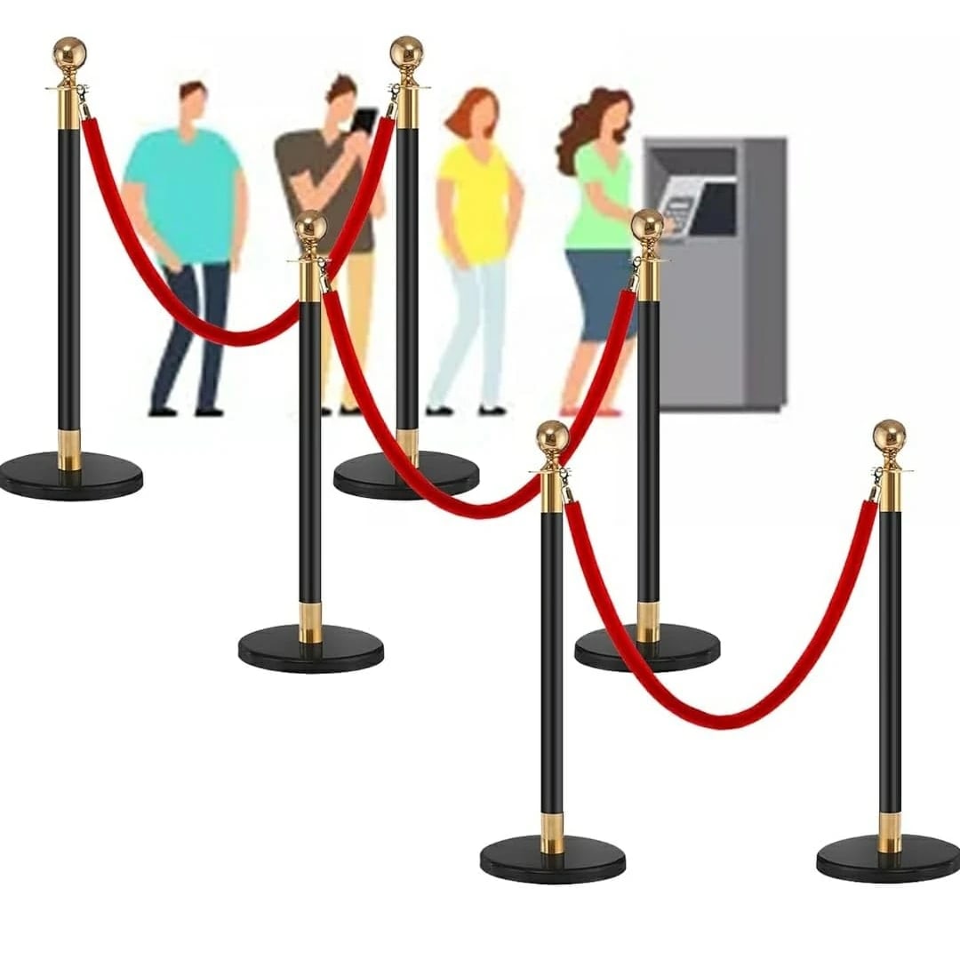 Black + Golden Queue Manager with Top Ball & Red Velvet Rope - (Loose: 2 Poles + 1 Rope ; 1 Carton: 20 Poles + 10 Ropes) | Single pc Box Packing for Poles — view 4