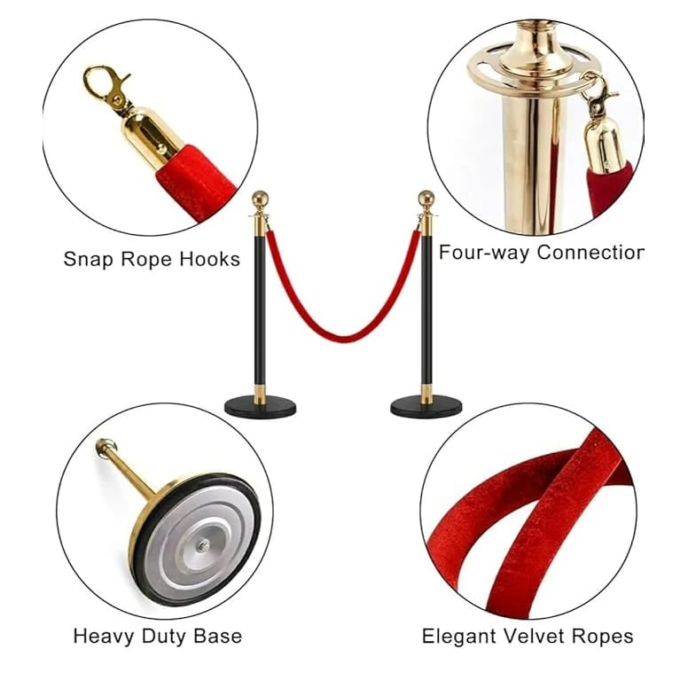Black + Golden Queue Manager with Top Ball & Red Velvet Rope - (Loose: 2 Poles + 1 Rope ; 1 Carton: 20 Poles + 10 Ropes) | Single pc Box Packing for Poles — view 7