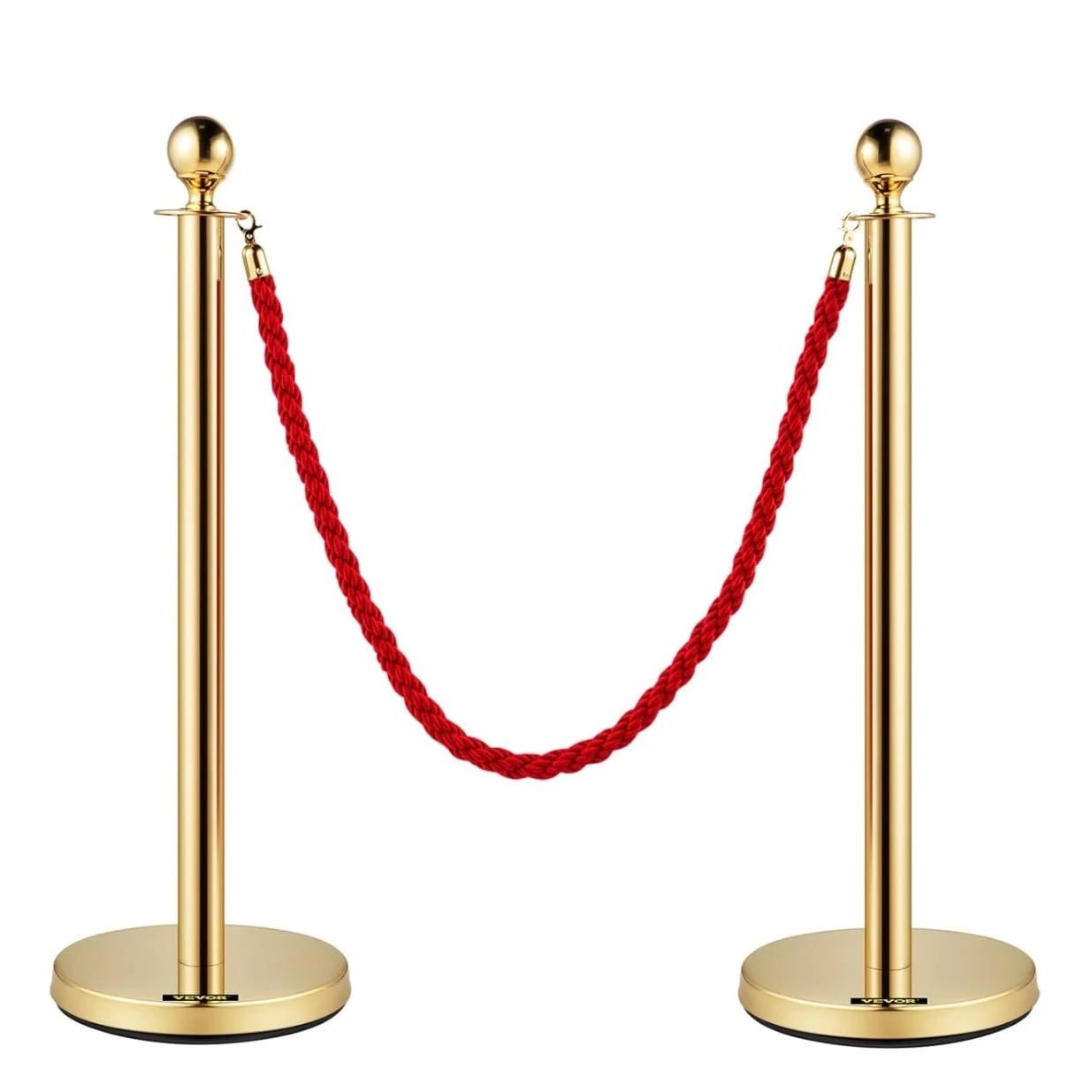 Golden Queue Manager with Top Ball & Red Premium Twisted Rope - (Loose: 2 Poles + 1 Rope ; 1 Carton: 20 Poles + 10 Ropes) | Single pc Box Packing for Poles