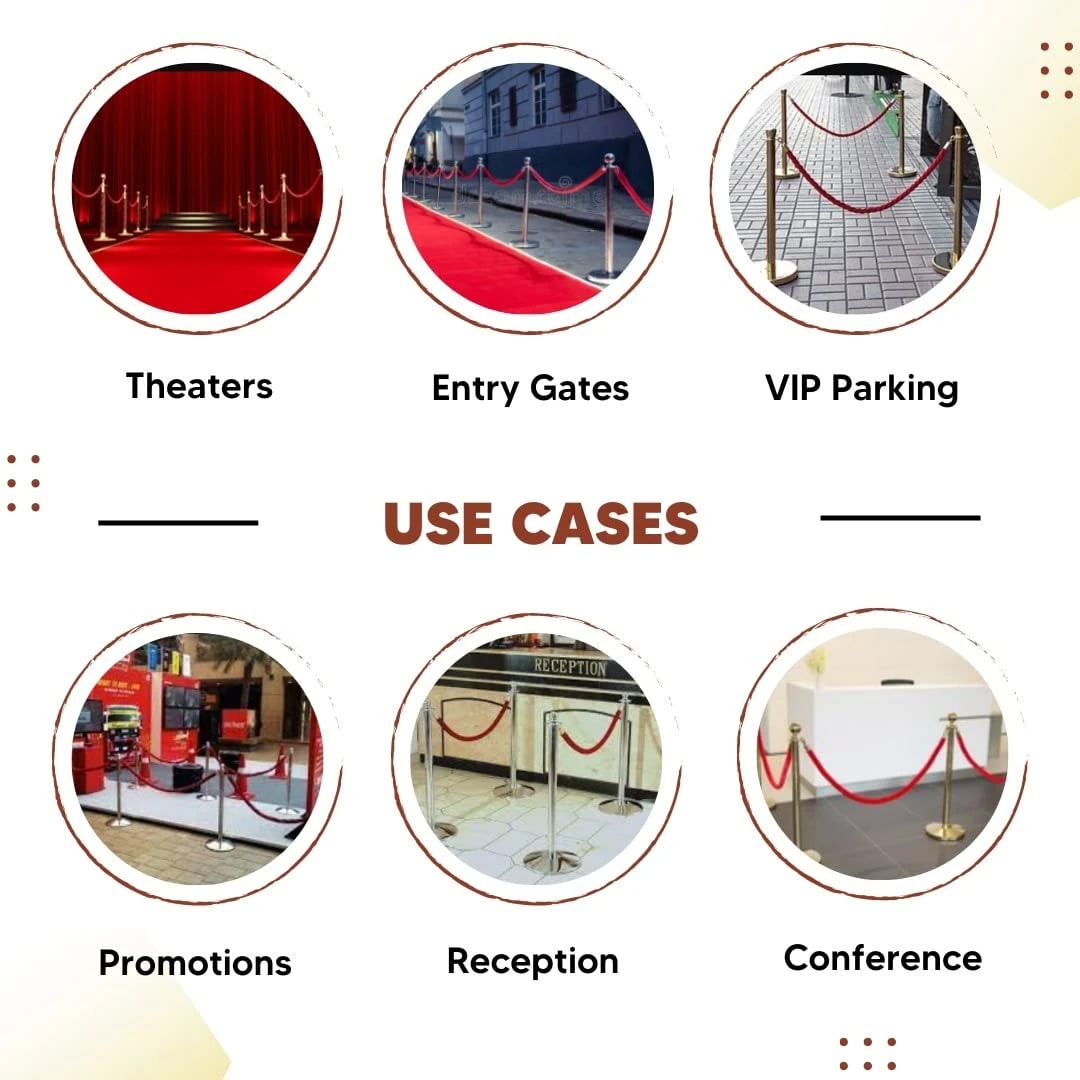 Golden Queue Manager with Top Ball & Red Velvet Rope - (Loose: 2 Poles + 1 Rope ; 1 Carton: 20 Poles + 10 Ropes) | Single pc Box Packing for Poles — view 7