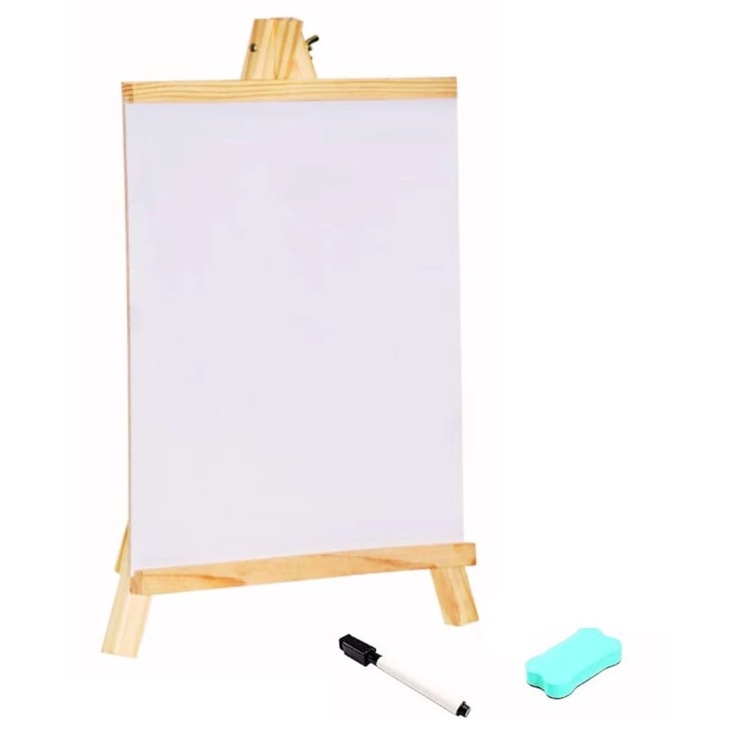 Wooden Mini White Display Board Set with Marker, Eraser & Duster