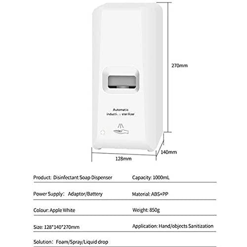 Plastic Automatic Rechargeable Soap Dispenser with Sensor (2 in 1 Battery + Adapter) - 1000ml — view 2
