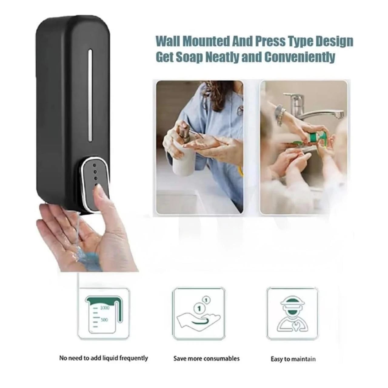 Plastic Soap Dispenser with Manual Press Function - 350ml | Slim Body — view 4