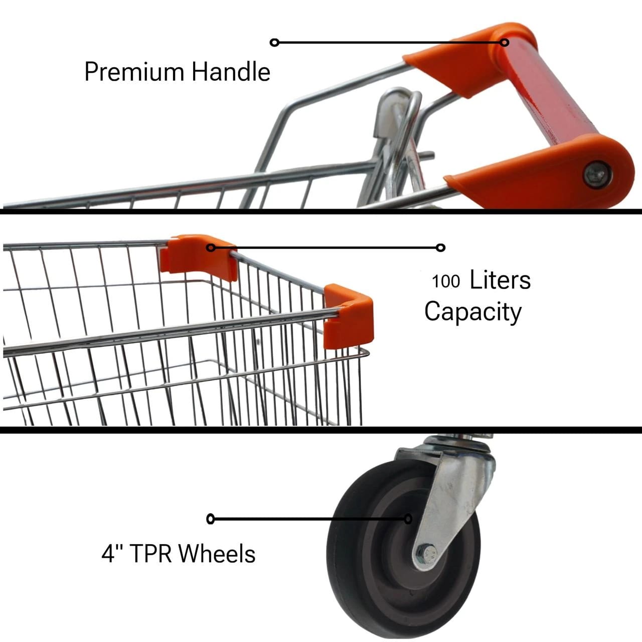 Extra Coated Aluminium Super Market Shopping Cart Trolley — view 5