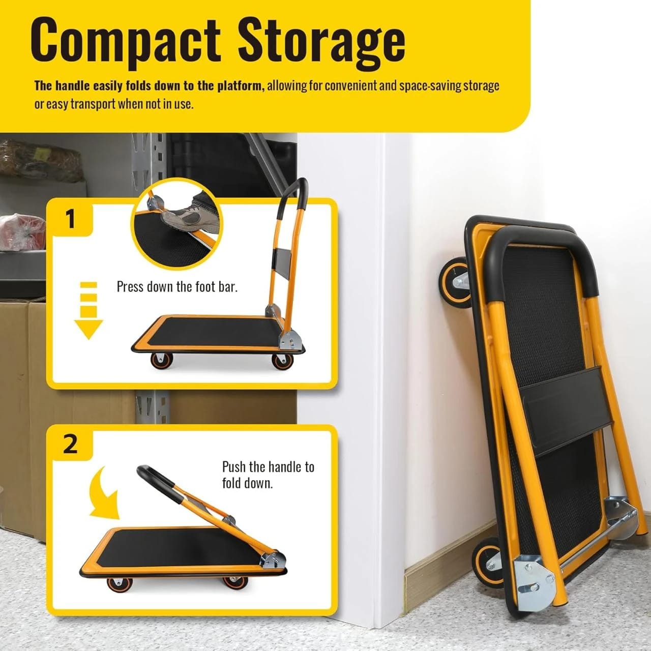 Premium Metal Foldable Yellow Cart Trolley — view 6