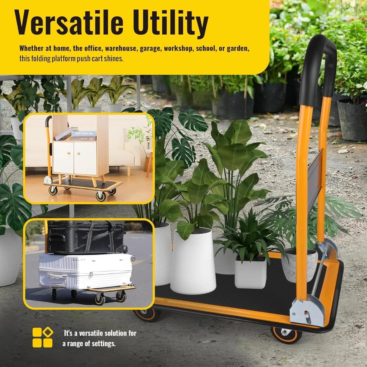 Premium Metal Foldable Yellow Cart Trolley — view 7