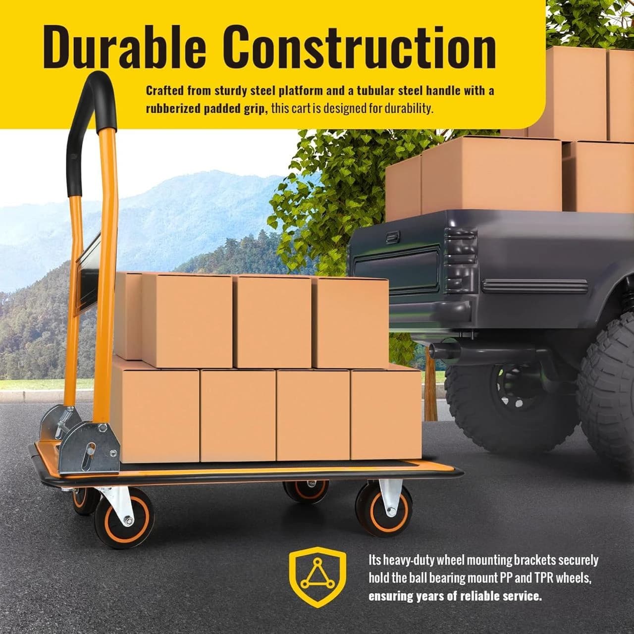Premium Metal Foldable Yellow Cart Trolley — view 8