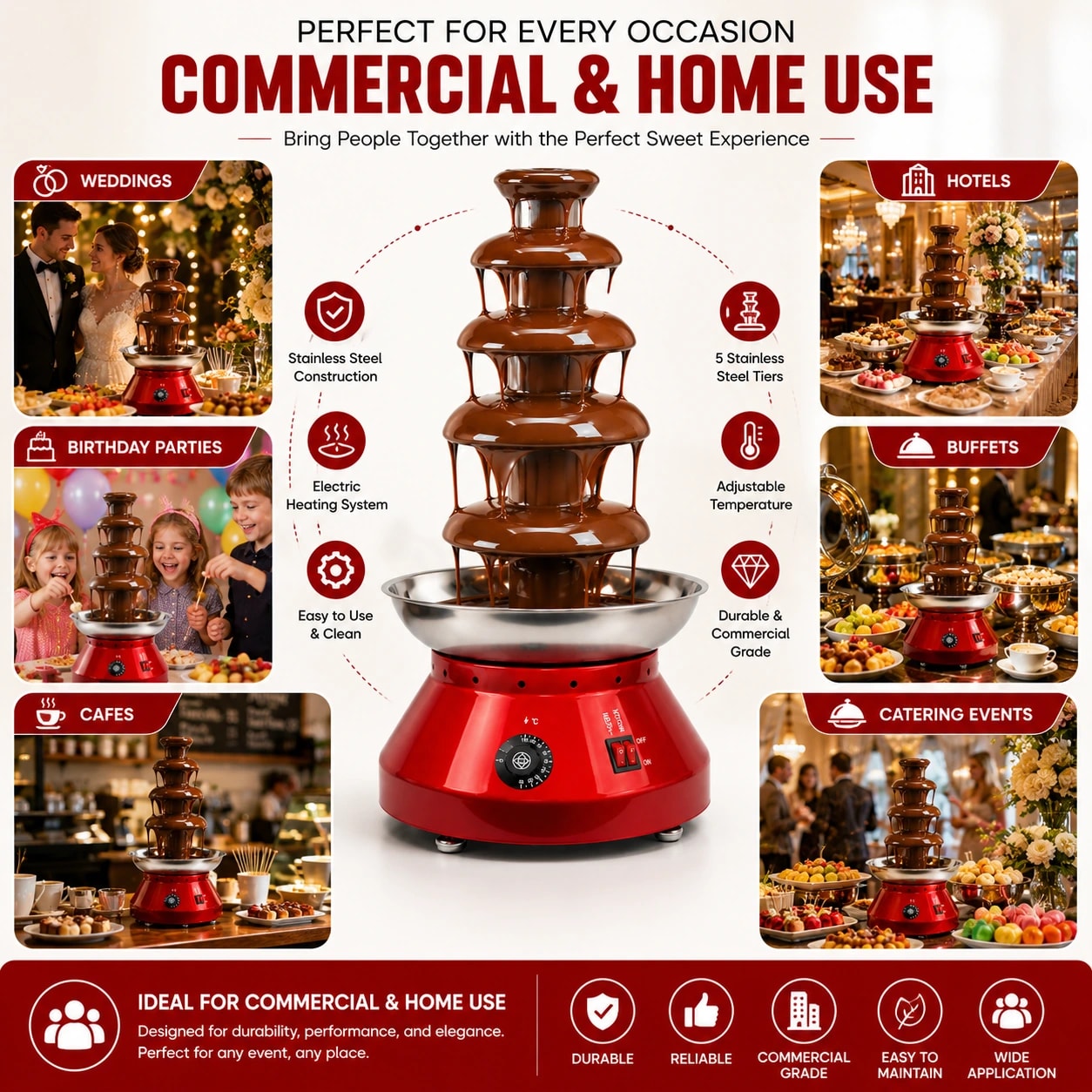 Electric HEAVY SS Choco Fountain - 5 Layers 70cm — view 4