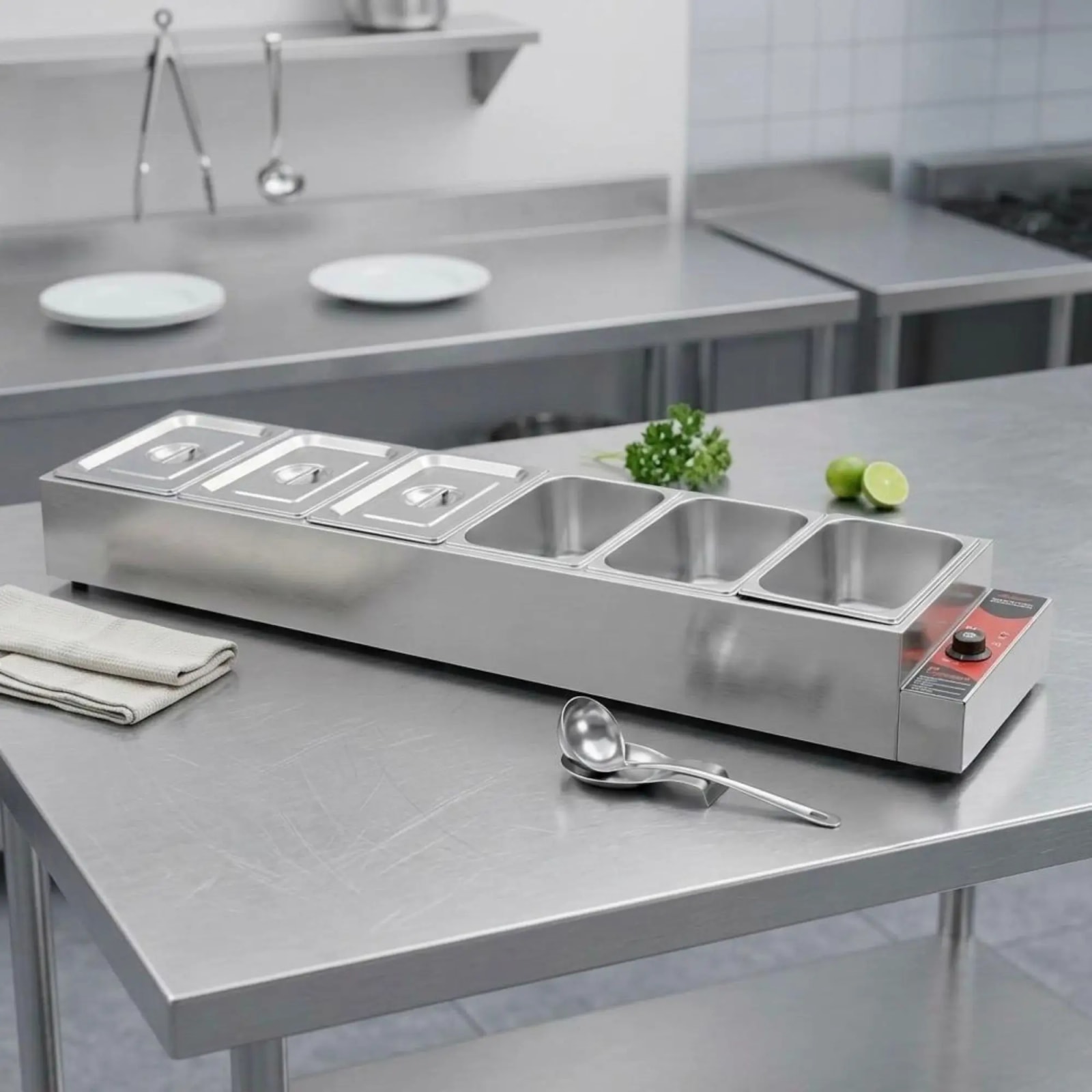 Electric Bain Marie without Glass - 6 Compartments Straight Model (6 GN Pans of 1/2 150mm ~ 8.5L/Pan) — view 3