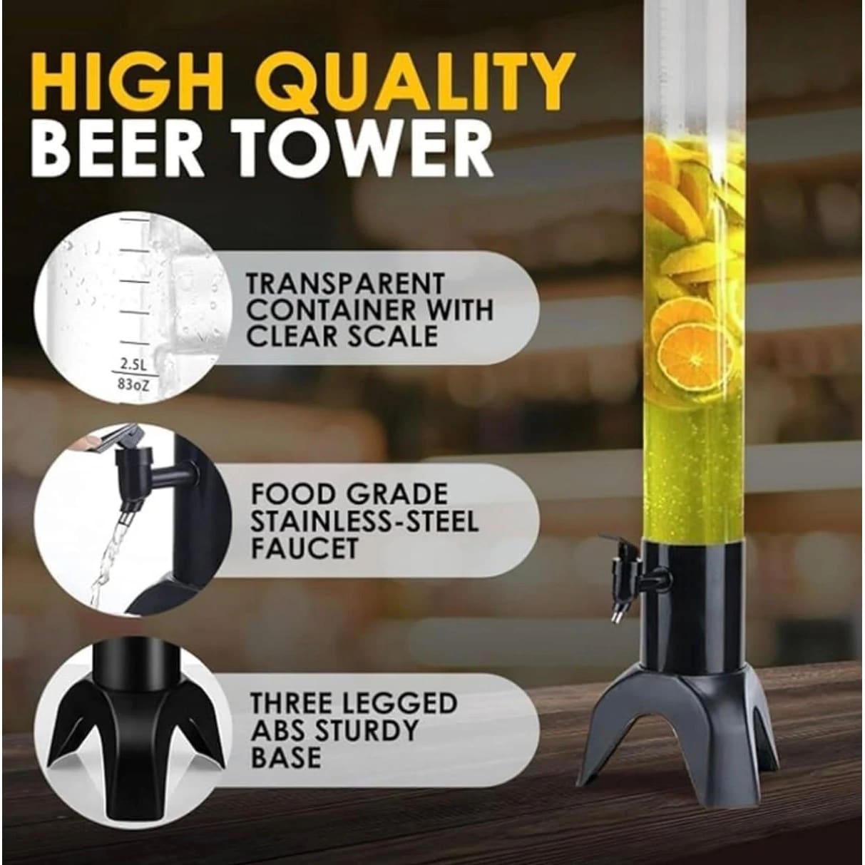 Beer Tower Long with Metal Base & Ice Tube - 3L | Black — view 6
