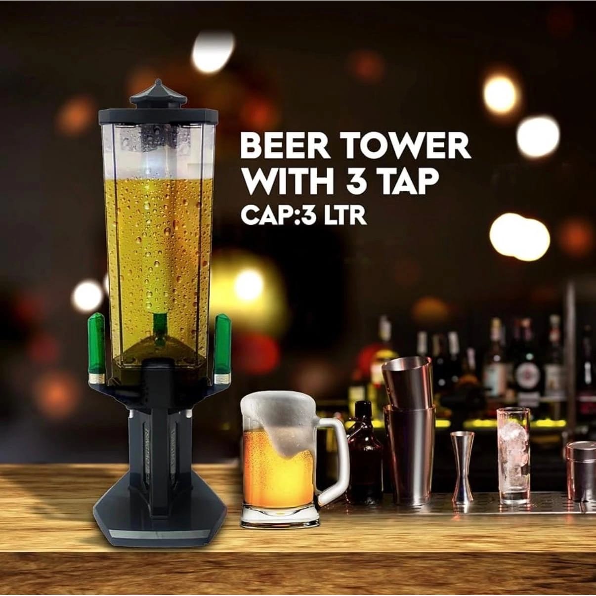Beer Tower with 3 Green Taps & Ice Tube - LED Backlight | 1 Compartment 1 Flavour | 3L — view 7