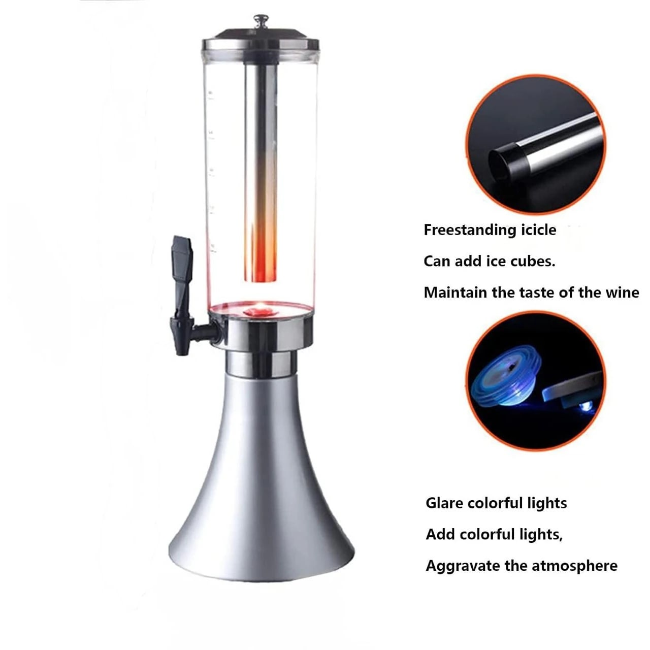 Beer Tower with SS Gel Based Ice Tube & LED Lights - 3L — view 6