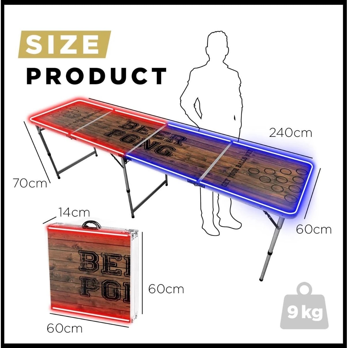 Beer Pong Table with LED Lights - Foldable | Portable | Adjustable Height — view 2