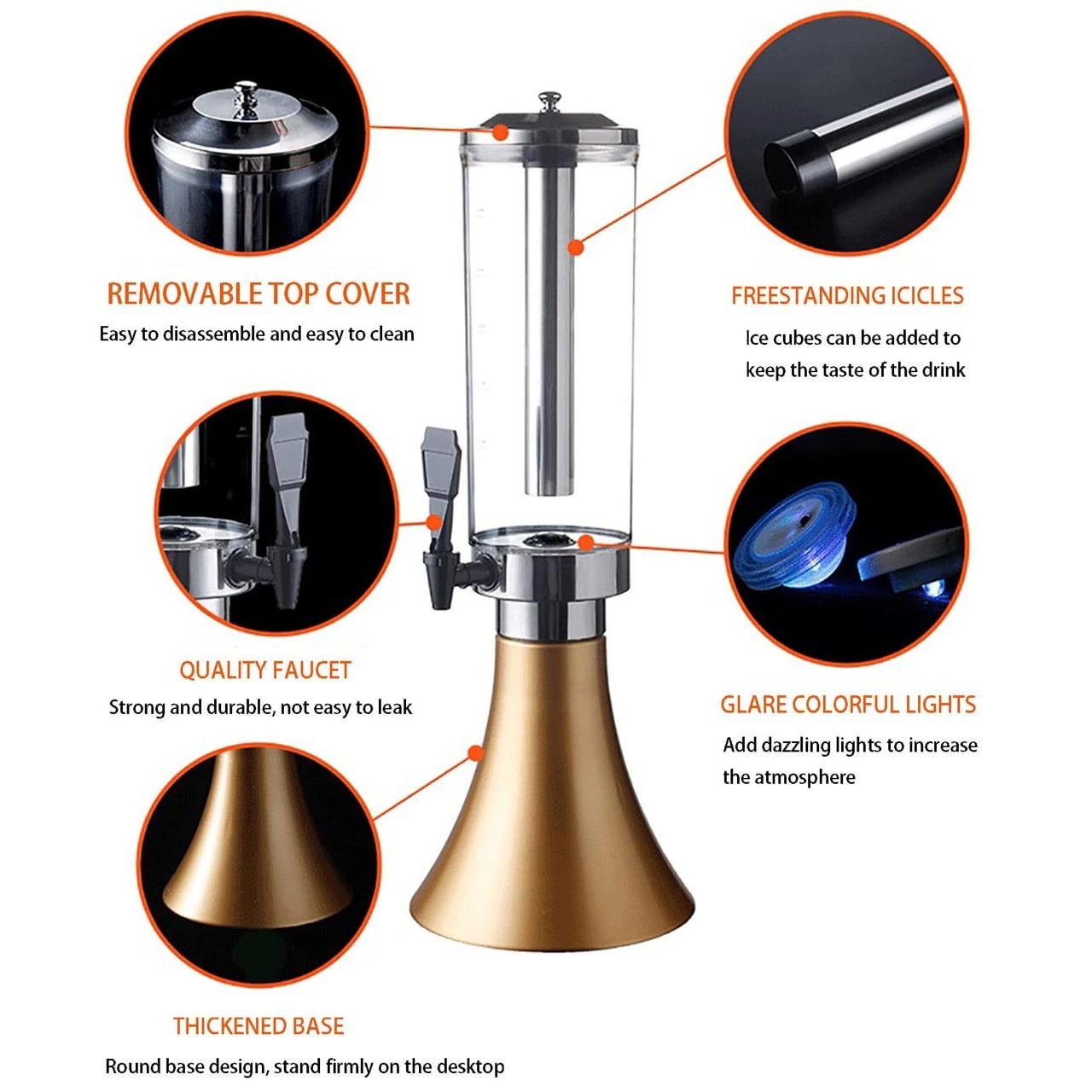 Beer Tower with SS Gel Based Ice Tube & LED Lights - 3L — view 8
