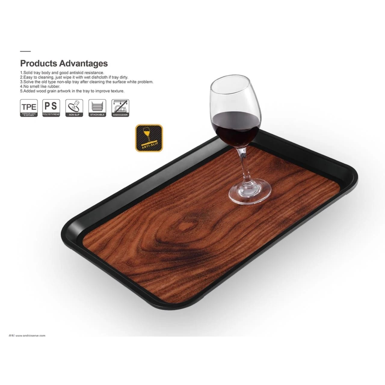 Anti Skid Tray - Heavy | Rectangle | Wooden Finish with Side Ears — view 6