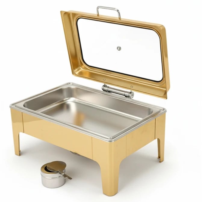 Chafing Dish Rectangle 9L with Gel Based Heating + Transparent Lid + Hydraulic Soft Close (GN Pan of 65mm)